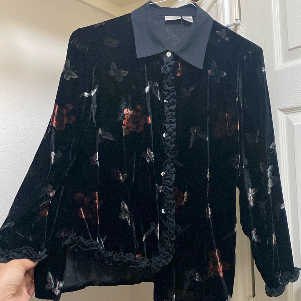 Black Velvet Floral Butterfly Blouse - Newport News
